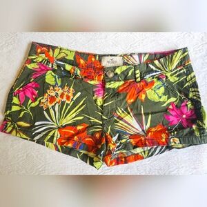 Hollister Green and Orange Jean Shorts Tropical Print - Size 5